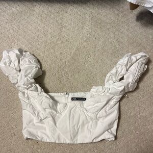 Zara Cream Ruffled Puff Sleeve Blouse